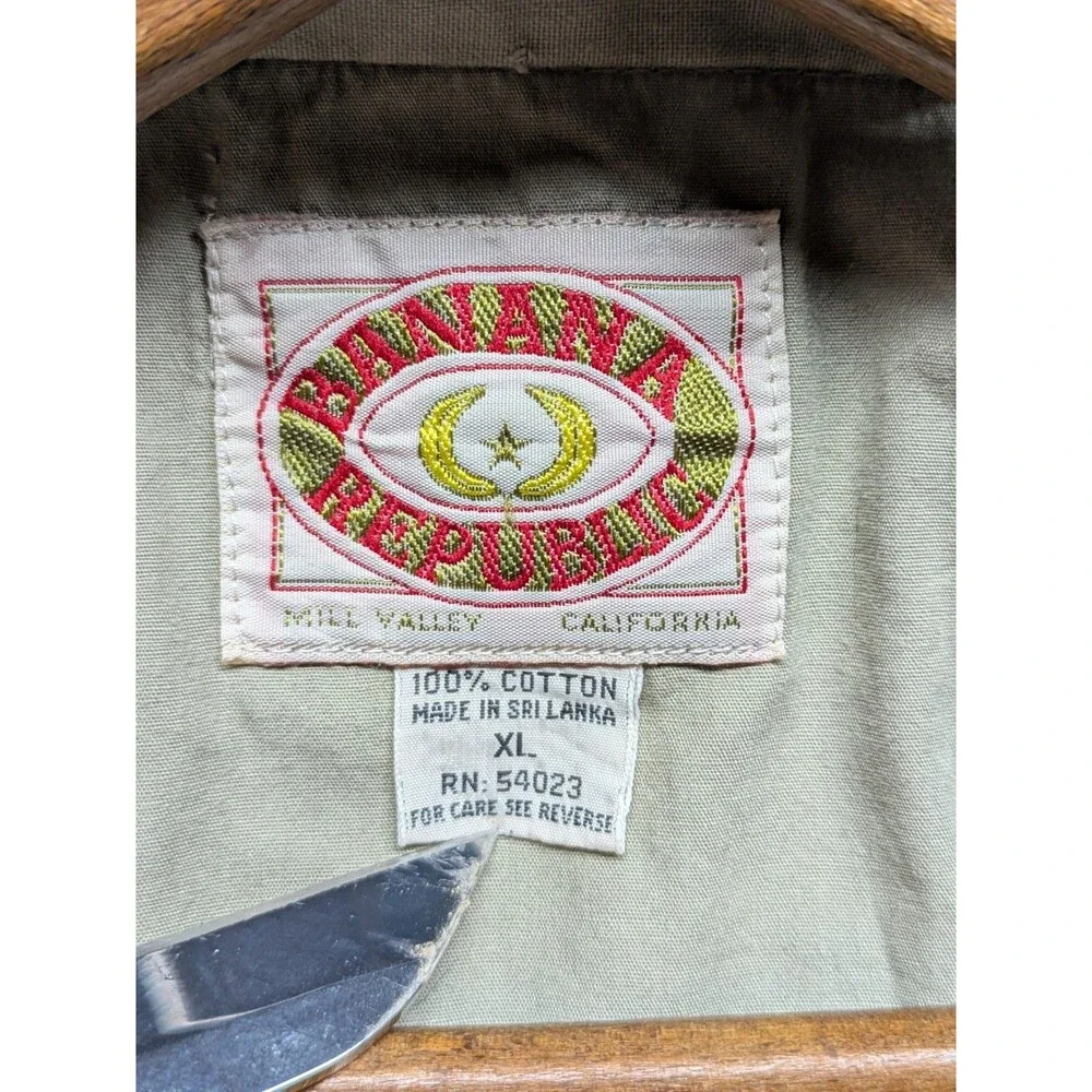 Banana Republic Safari Vest XL Khaki Vintage Utility Fishing Travel Vest W/Hood
